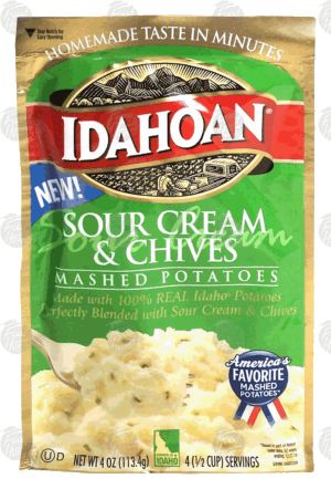 Idahoan sour cream & chives mashed potatoes, makes 4-1/2 cup servings 4 ounce