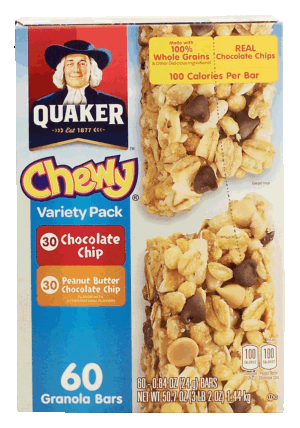 Quaker Chewy granola bars, 30-chocolate chip, 30-peanut butter chocolate chips 50.7 ounce