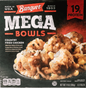 Banquet Mega Bowls country fried chicken, frozen bowl 14 ounce