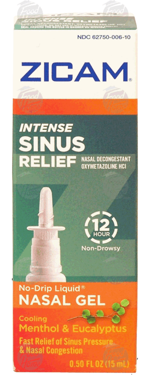 Zicam intense sinus relief, no-drip nasal gel, cooling menthol & eucalyptus 0.5 fluid ounce