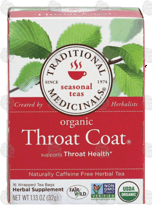 Traditional Medicinals Throat Coat herbal tea, supports throat health, caffeine free, 16-wrapped tea bags 1.13 ounce