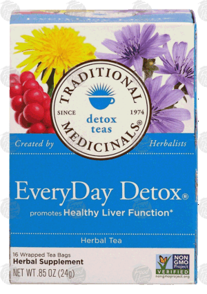 Traditional Medicinals EveryDay Detox herbal tea promotes healthy liver function, 16 wrapped tea bags 0.85 ounce