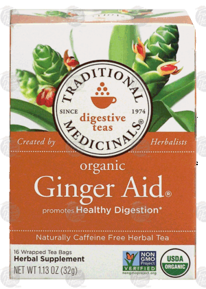 Traditional Medicinals Ginger Aid herbal tea, orgranic, caffeine free, promotes healthy digestion, 16-wrapped tea bags 1.13 ounce