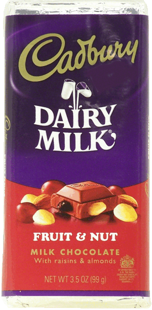 Cadbury Dairy Milk milk chocolate bar with raisins & almonds 3.5 ounce