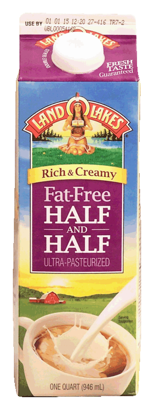 Land O Lakes(R) rich & creamy fat-free half and half, ultra-pasteurized 1 quart
