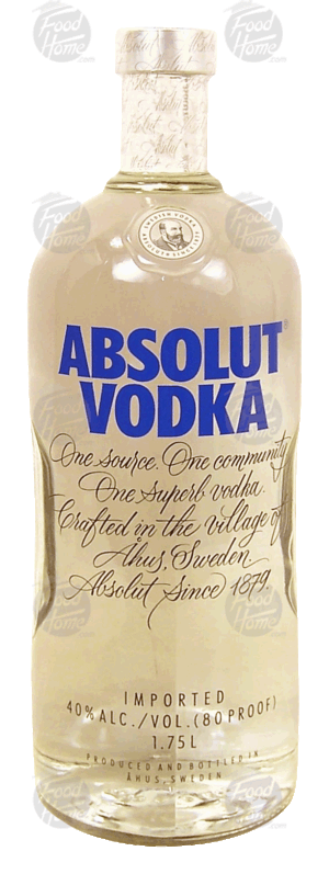 Absolut vodka, imported, 40% alc. by vol. 1.75