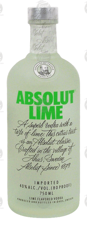 Absolut lime flavor vodka, imported, 40% alc. by vol. 750 milliliter