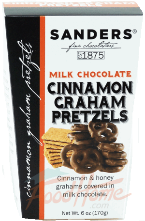 Sander's fine chocolatiers chocolate covered gretzels, cinnamon & honey grahams in milk chocolate 6 ounce