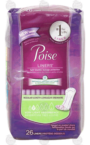 Poise Liners light bladder leakage protection, very light absorbency, regular length 26 count