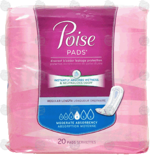 Poise Pads discreet bladder leakage protection, regular length, moderate absorbency 20 count