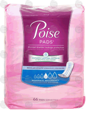 Poise Pads discreet bladder leakage protection, regular length, moderate absorbency 66 count
