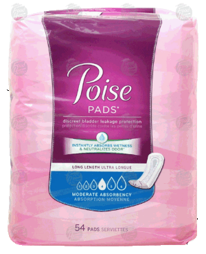 Poise Pads discreet bladder leakage protection, long length, moderate absorbency 54 count