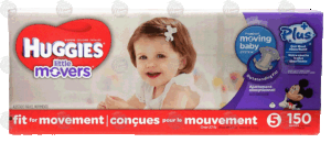Huggies little movers baby diapers, size 5, over 27 lb. 150 count