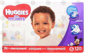 Huggies little movers baby diapers, size 6, over 35lbs. 120 count