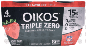 Dannon Oikos Triple Zero strawberry blended greek yogurt, 4 pk., cups 21.3 ounce