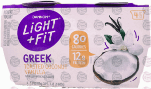 Dannon Light + Fit toasted cocounut vanilla, 4 pk., cup 21.2 ounce