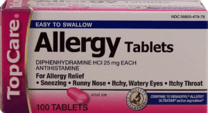 Top Care allergy tablets, diphenhydramine HCI 25-mg tablets 100 count