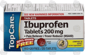 Top Care pain reliever/fever reducer, ibuprofen tablets 200 mg 120 count