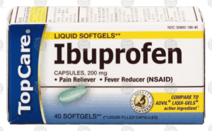 Top Care pain reliever/fever reducer, ibuprofen liquid filled capsules 200 mg 40 count