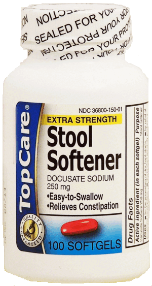Top Care stool softener, extra strength, docusate sodium 250-mg, softgels 100 count