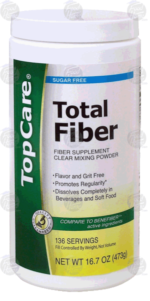 Top Care Total Fiber fiber supplement clear mixing powder, 136 servings, sugar free 16.7 ounce