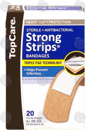 Top Care Strong Strips sterile, antibacterial bandages, all one size 20 count