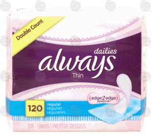 Always dailies thin pantiliners, regular 120 count