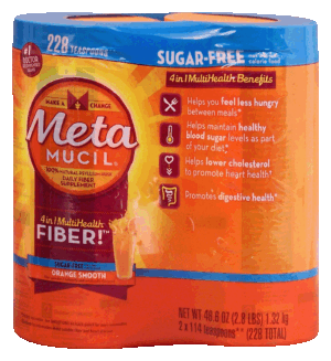 Metamucil 4 in 1 Multi Health orange smooth daily fiber supplement, 228-teaspoons, sugar-free, 46.6-oz each 2 pack
