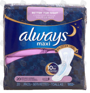 Always maxi pads with wings, extra heavy overnight 20 count