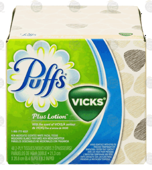 Puffs Plus Lotion non medicated white 2-ply tissues with the scent of vicks 48 count