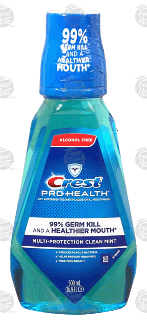 Crest Pro-Health cpc antigingivitis/ antiplaque oral rinse, kills germs for 12 hours, refreshing clean mint flavor 16.9 fluid ounce