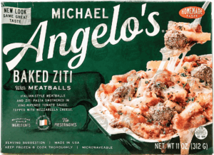 Michael Angelo's baked ziti w/meatballs, 1 frozen box 11 ounce