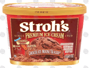 Stroh's Premium chocolate moose tracks ice cream with peanut butter cups and fudge 1.5 quart