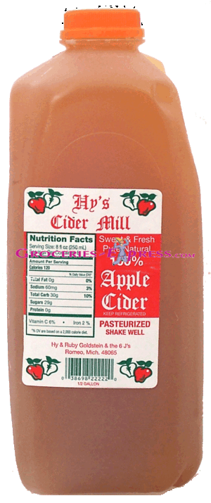 Hy's Cider Mill 100% apple cider, pasteurized, sweet & fresh 0.5 gallon