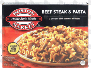 Boston Market Home Style Meals beef steak & pasta in a savory brown gravy with mushrooms 14 ounce