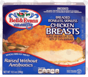Bell & Evans Air Chilled uncooked, breaded boneless, skinless chicken breasts, raised without antibiotics 10.5 ounce