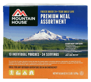 Mountain House meal assortment, freeze dried 9 plus year shelf life, 34-servings 65.86 ounce
