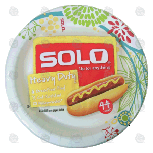 Solo Heavy Duty paper plates, grease/soak proof, cut-resistant, microwavable, 8.5 inch 44 count