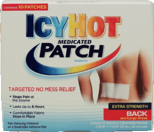 Icy Hot Patch pain relieving ointment on a breathable adhesive pad, 5% menthol, back and large area, x strength 10 count
