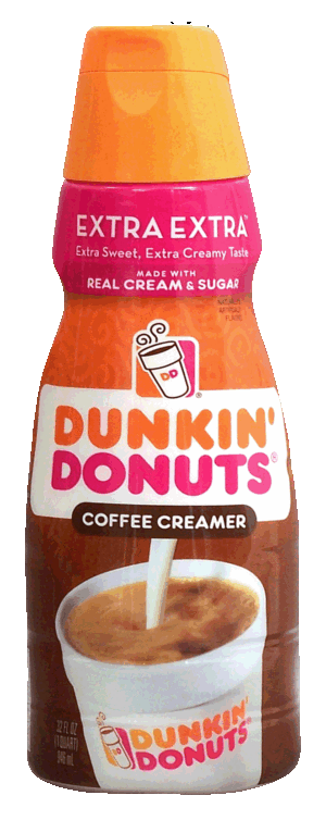 Dunkin Donuts extra extra, coffee creamer made with real cream & sugar 32 fluid ounce