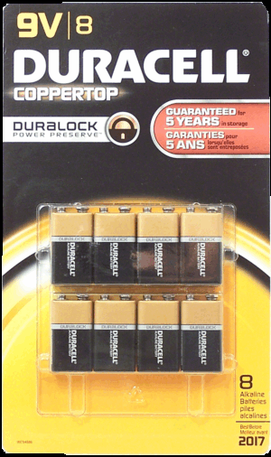 Duracell Coppertop 9-volt alkaline batteries 8 count