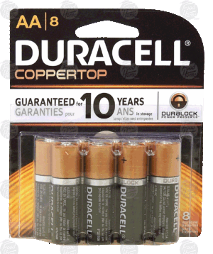 Duracell Coppertop aa alkaline batteries 8 count
