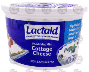 Lactaid 4% milkfat cottage cheese, plastic tub 16 ounce