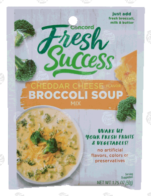 Concord Foods Fresh Success cheddar cheese flavor broccoli soup mix; just add broccoli, milk & butter 1.75 ounce