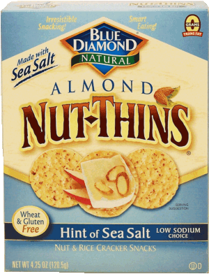 Blue Diamond Nut-Thins hint of sea salt almond nut & rice cracker snacks, wheat & gluten free 4.25 ounce