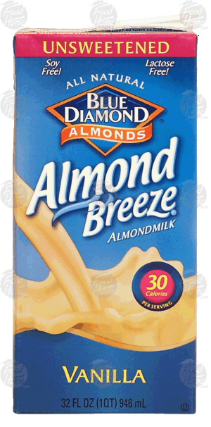 Blue Diamond Almond Breeze unsweetened almond milk, vanilla flavored, soy free, lactose free 32 fluid ounce