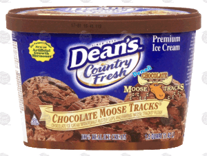 Dean's Country Fresh chocolate moose tracks; chocolate ice cream with peanut butter cups and fudge 1.5 quart