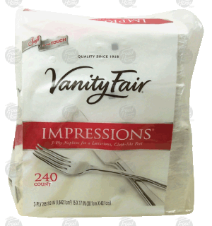 Vanity Fair Impressions 3-ply napkins, cloth-life feel, 15x17-in, 4-packs 240 count