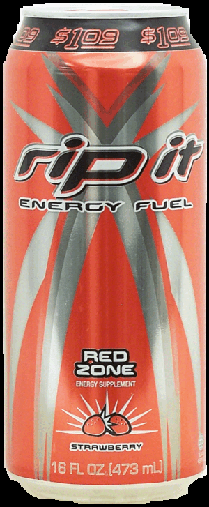 Rip It Red Zone strawberry flavored energy fuel carbonated beverage 16 fluid ounce