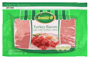 Jennie-o turkey bacon, cured turkey chopped & formed 12 ounce